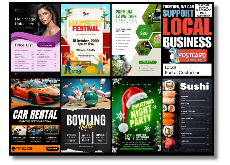 Cost-effective group marketing: Share ad space with 15 local businesses through Postcards Savings Shark.